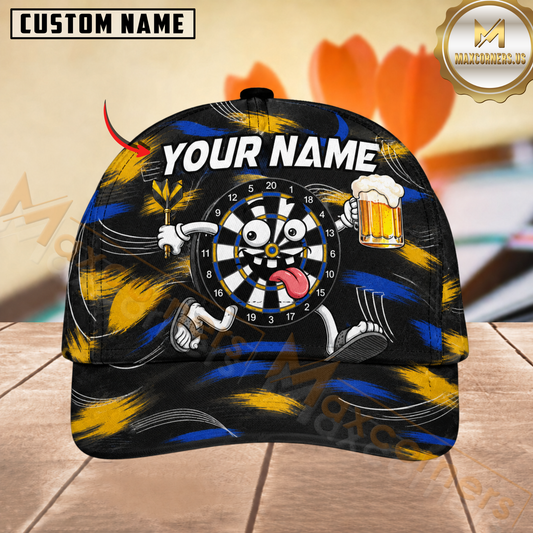 Maxcorners Darts Funny Drinking Dartboard Black Blue Yellow Graffiti Personalized Name 3D Cap