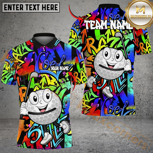 Maxcorners Graffiti Street Swing Golf Shirt, Customized Name & Team Name 3D Shirts (4 Colors)