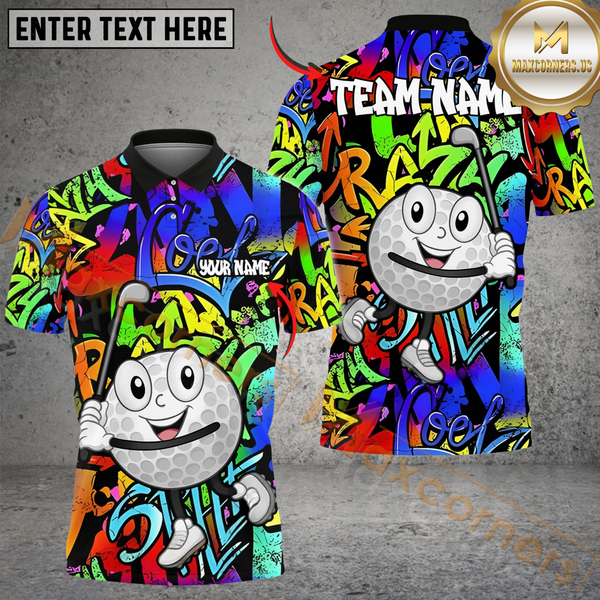 Maxcorners Graffiti Street Swing Golf Shirt, Customized Name & Team Name 3D Shirts (4 Colors)