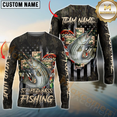 Maxcorners Striped Bass Fishing American Flag Camo Cross Gear  Skin Pattern  Sun Protection Personalized Name, Team Name Long Sleeve Shirt