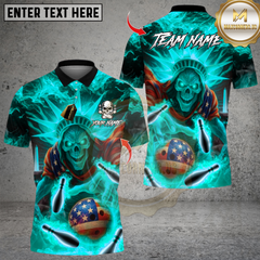 Maxcorners Bowling US Skull Liberty Design Multicolor Customized Name, Team Name 3D Shirts