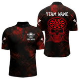 Maxcorners Men's Custom Darts Team Shirt - Skull & Dartboard Graphic With Grunge Red Pattern LM2404