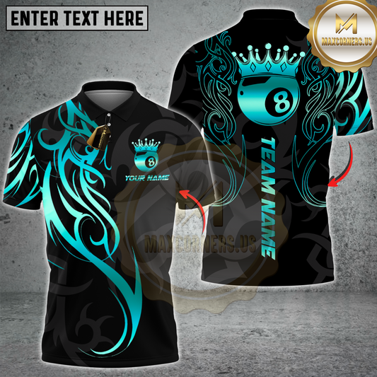 Maxcorners Billiards Sport 8 Ball Crown Tribal Multicolor Customized Name, Team Name 3D Shirt