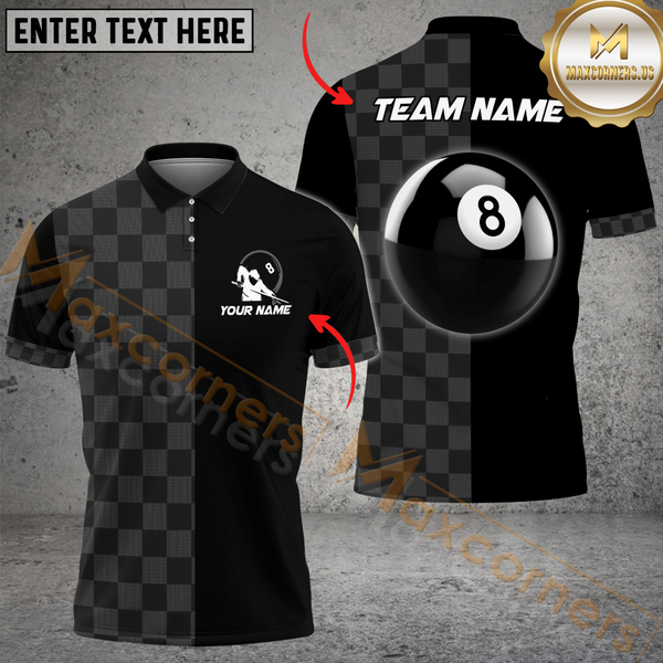 Maxcorners 8 Ball Half Caro Billiard Jersey Customized Name, Team Name 3D Polo Shirt