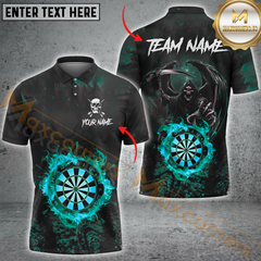 Maxcorners Skull Fire Flame Darts Jersey Multicolor Option Personalized Name, Team Name 3D Polo Shirt