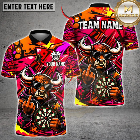 Maxcorners Darts Cool Bull Sunglasses Middle Finger Target Board Graffiti Artwork Multicolor Customized Name, Team Name 3D Shirts