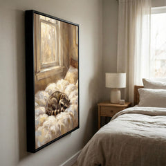 Maxcorners Sleeping Raccoon on Cozy Bed Soft Morning Light Canvas Wall Art