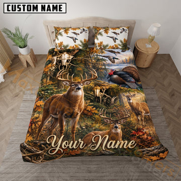 Maxcorners Deer Hunting Autumn Woodland Custom Name 3D Bedding Set