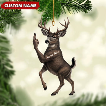 Maxcorners Deer Hunting Middle Finger Gesture Deer Hunting Christmas Gift Customized Name 3D Keychain And Ornament