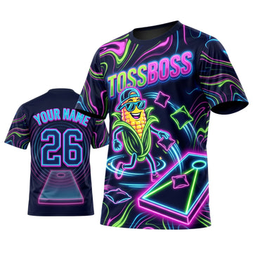 Maxcorners Cornhole Neon Toss Boss Corn Personalized Name 3D Unisex Shirt