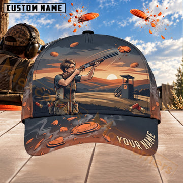 Maxcorners Trap & Skeet Shooting Sunset Mountain Shooter Personalized Name 3D Cap