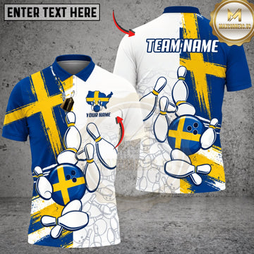 Maxcorners Bowling Sweden Flag Funny Bowling Pins Personalized Name 3D Unisex Shirt