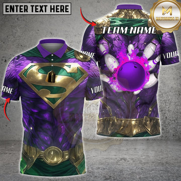 Maxcorners Bowling Purple Green Cosmic Armor Purple Bowling Ball Personalized Name 3D Unisex Shirt