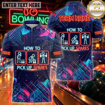 Maxcorners Bowling How To Pick Up Spares Funny Icons Personalized Name 3D Unisex Shirt