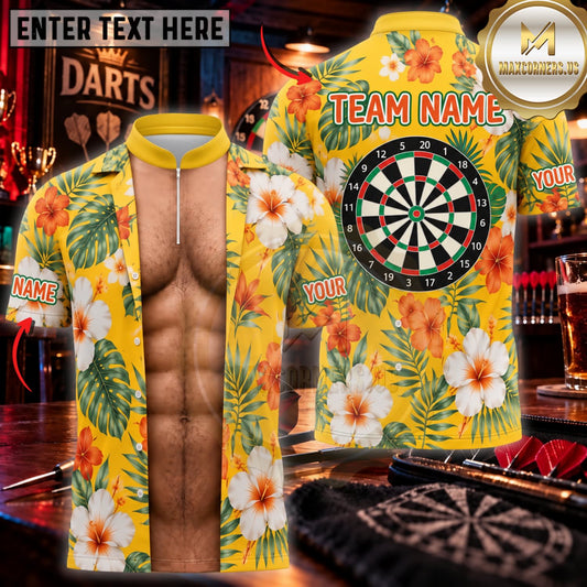 Maxcorners Darts Funny Hawaiian Floral Shirt Classic Dartboard Personalized Name 3D Unisex Shirt