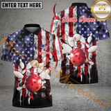 Maxcorners US Flag And Smoke Bowling Jersey Personalized Name, Team Name 3D Shirt