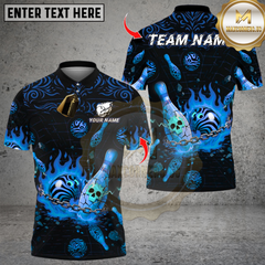 Maxcorners Flame Skull Bowling Design Multicolor Customized Name, Team Name 3D Shirts