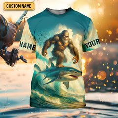 Maxcorners Bigfoot's New Ride Shark Surfing Fishing UPF Shirts, Funny Fishing Shirt, Presents For Fishermen