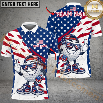 Maxcorners Golf USA Flag Funny Ball Design Customized Name, Team Name Shirts