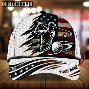 Maxcorners Golf American Flag Golfer Swing Personalized Name 3D Cap