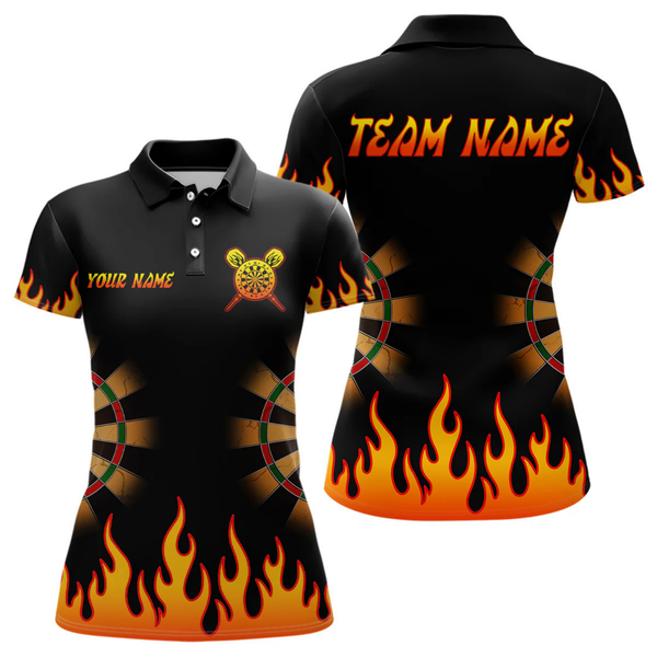 Maxcorners Men's Personalized Darts Shirt With Black Flame Pattern And Fiery Dartboard LM1605