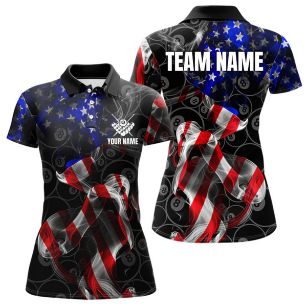 Maxcorners American Flag Smoke 8 Ball Billiard Shirts For Men Custom Patriotic Billiard Pool Team Jerseys LM1805