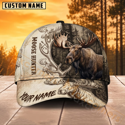 Maxcorners Moose Hunting Vintage Wildlife Sketch Personalized Name 3D Cap