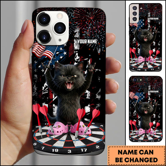 Maxcorners Darts Angry Black Cat Rock On Personalized Name 3D Phone Case