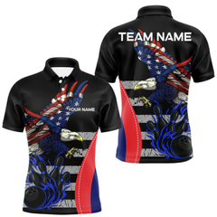 Maxcorners Eagle American Flag Custom Flame Bowling Team Shirts For Men, Patriotic Bowling Uniform  LM1805