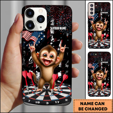 Maxcorners Darts Cute Monkey Rock On Personalized Name 3D Phone Case
