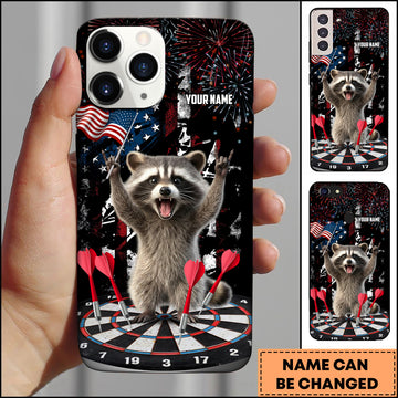 Maxcorners Darts Grinning Raccoon Rock On Personalized Name 3D Phone Case