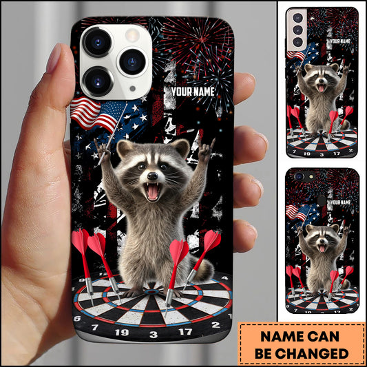 Maxcorners Darts Grinning Raccoon Rock On Personalized Name 3D Phone Case