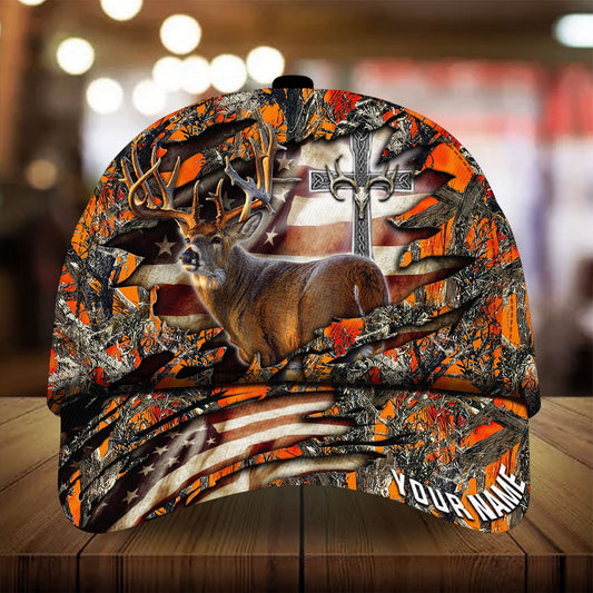 Maxcorners  Colorful Cross America Hunting Deer Personalized Hats 3D Multicolored