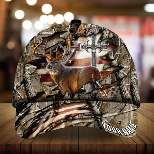 Maxcorners  Colorful Cross America Hunting Deer Personalized Hats 3D Multicolored