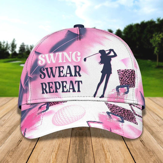 Maxcorners Personalized Swing Swear Repeat Golf Cap for Women, 3D Classic Cap All Over Print for Golf Women Player LM0402