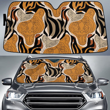 Maxcorners Mighty Tiger Face Brown Tone Zebra Skin Texture Car Sun Shades Cover Auto Windshield