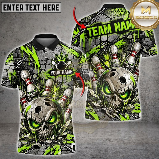 Maxcorners Bowling Evil Skull Glowing Eyes Camo Texture Pins Strike Artwork Multicolor Customized Name, Team Name 3D Shirts