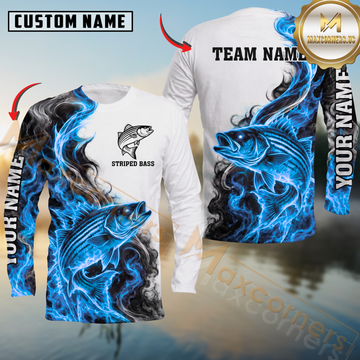 Maxcorners Fishing Blue Flame Smoke Design Sun Protection Personalized Name, Team Name Long Sleeve Shirt
