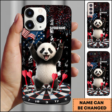 Maxcorners Darts Patriotic Panda Rock On Personalized Name 3D Phone Case