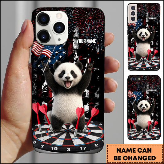 Maxcorners Darts Patriotic Panda Rock On Personalized Name 3D Phone Case