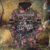 Personalized Special Deer Hunter Pink 3D Full Print Hoodie Skull Pattern Best Gift For Hunter