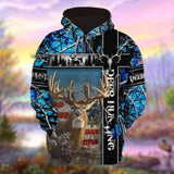 Personalized Deer Hunting Hoodie 3D Pullover Blue American Forest Pattern Deer Hunting Club Uniform