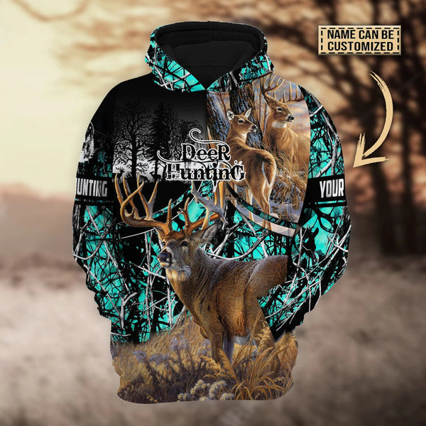 Personalized Deer Hunting Light Blue Premium 3D Hoodie Pullover For Hunting Lover Hunter