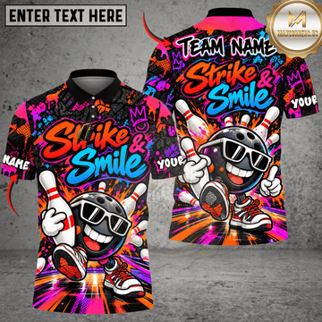 Maxcorners Bowling Strike & Smile Bowling Graphic Multicolor Customized Name, Team Name 3D Shirts
