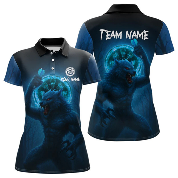 Maxcorners Men's Custom Dart Shirt With Blue Wolf, Red Eyes And Lightning Dartboard LM1605