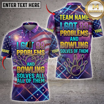 Maxcorners Bowling Neon Typography 99 Problems And Bowling Solves All Personalized Name 3D Unisex Shirt