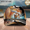 Maxcorners Fishing Green Scale Angler Splash Personalized Name 3D Cap (12 Fish Species)