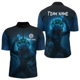 Maxcorners Men's Custom Dart Shirt With Blue Wolf, Red Eyes And Lightning Dartboard LM1605