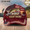 Maxcorners Fishing Graphic Sunset Lake US Flag Waves Customized Name 3D Cap