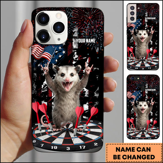 Maxcorners Darts Patriotic Opossum Rock On USA Flag Personalized Name 3D Phone Case